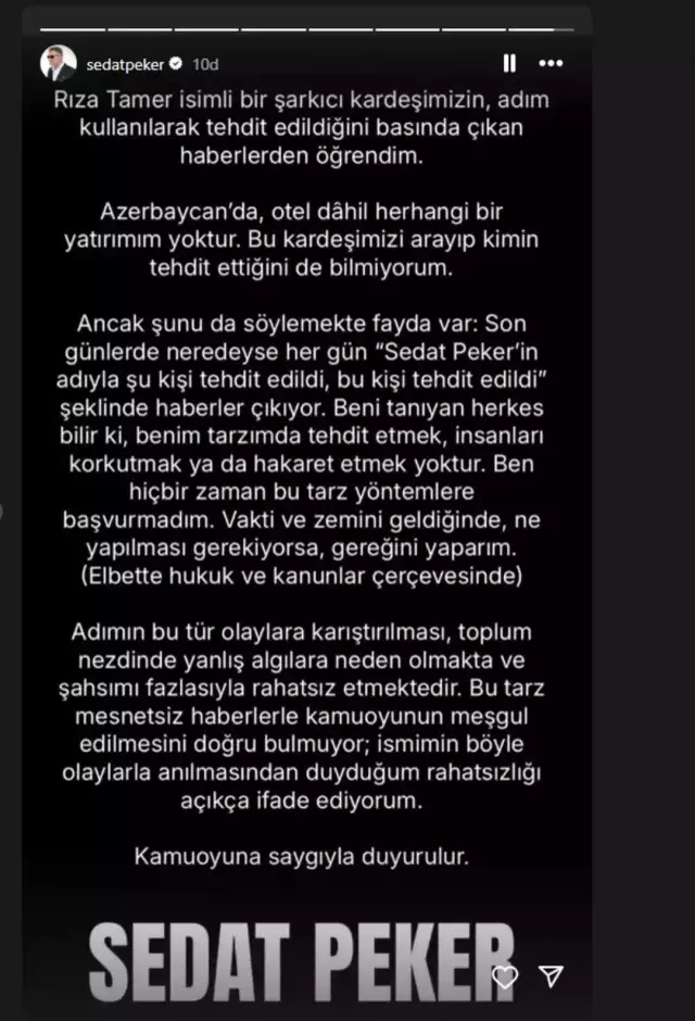 Sedat Peker, ünlü şarkıcının iddiası sonrası uzun süren sessizliğini bozdu
